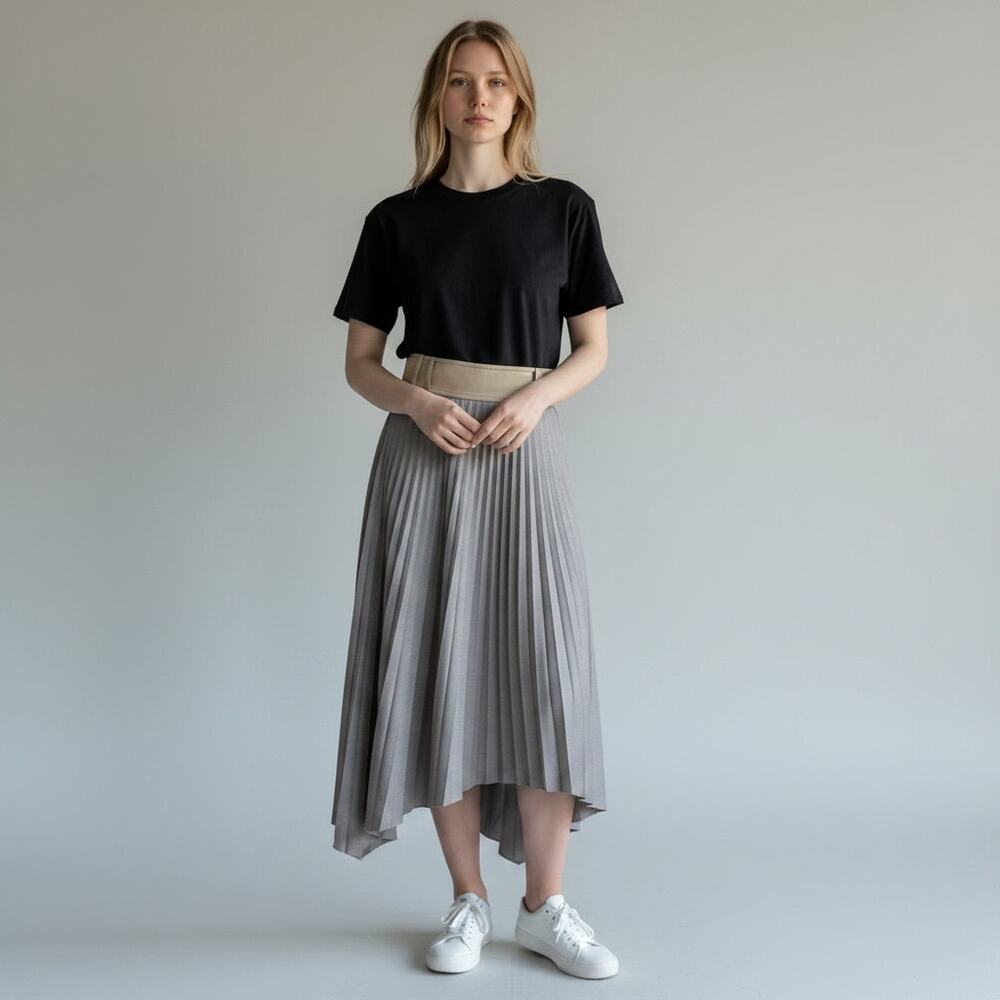 Andersson Bell Joanna 50/50 Pleats Skirt XS Jade Brown Asymmetrical Colorblock